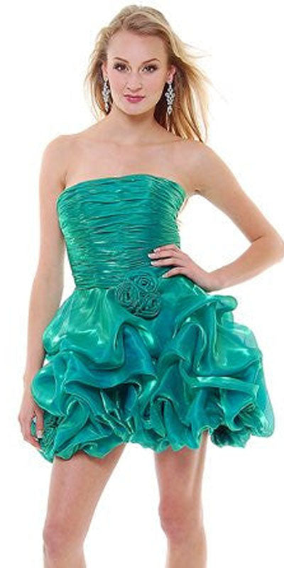 LIQUIDACIÓN - Vestido Drapeado Corto Sin Tirantes Tipo Burbuja de Organza Metálica (Talla XS)