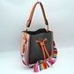 Color-Block Drawstring Bucket Bag with Multi-Strap Options