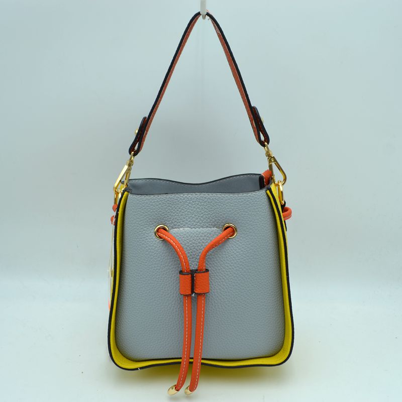 Color-Block Drawstring Bucket Bag with Multi-Strap Options
