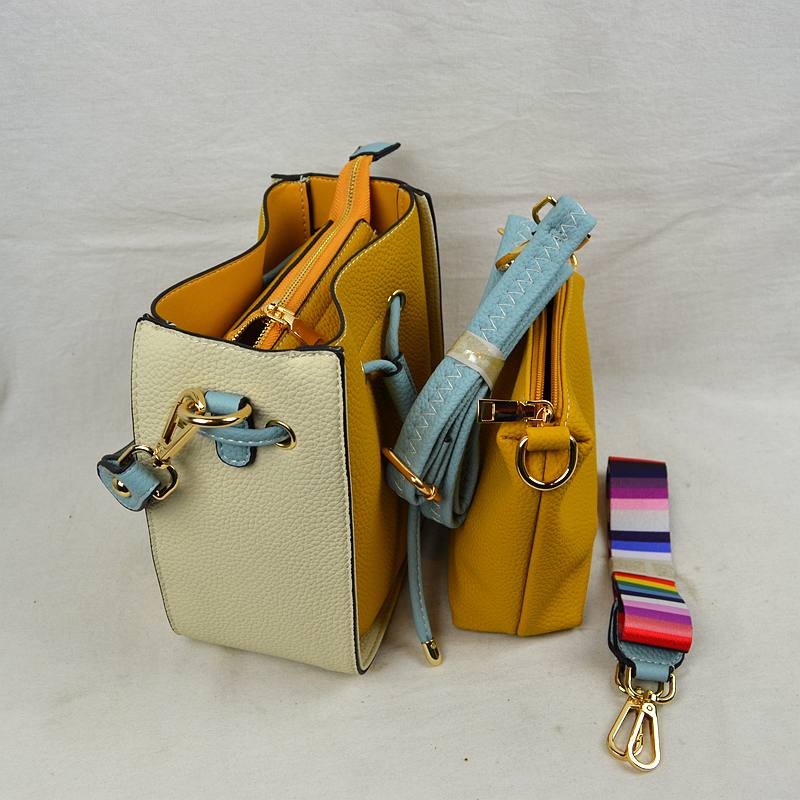 Color-Block Drawstring Bucket Bag with Multi-Strap Options