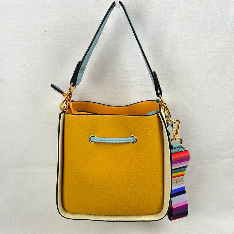 Color-Block Drawstring Bucket Bag with Multi-Strap Options