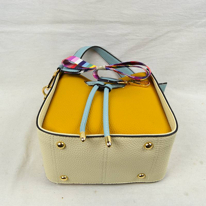 Color-Block Drawstring Bucket Bag with Multi-Strap Options