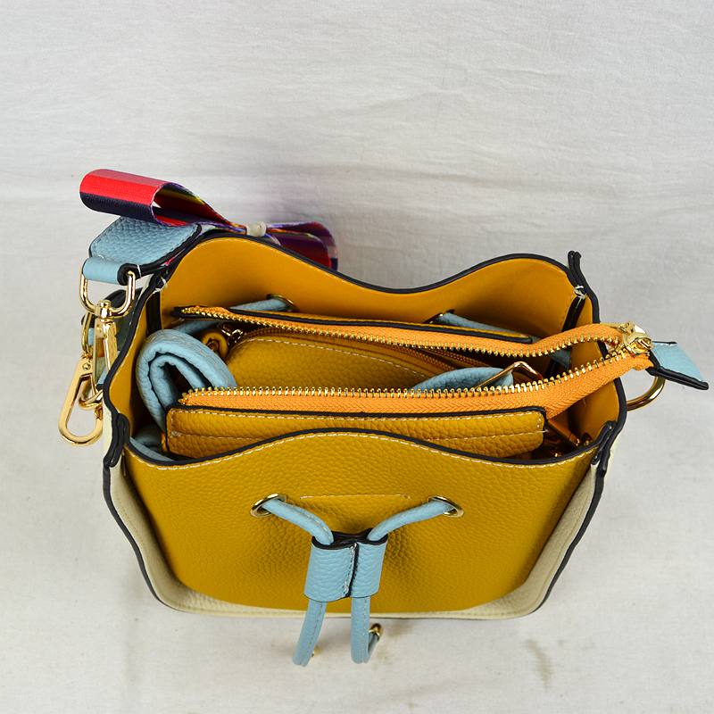 Color-Block Drawstring Bucket Bag with Multi-Strap Options