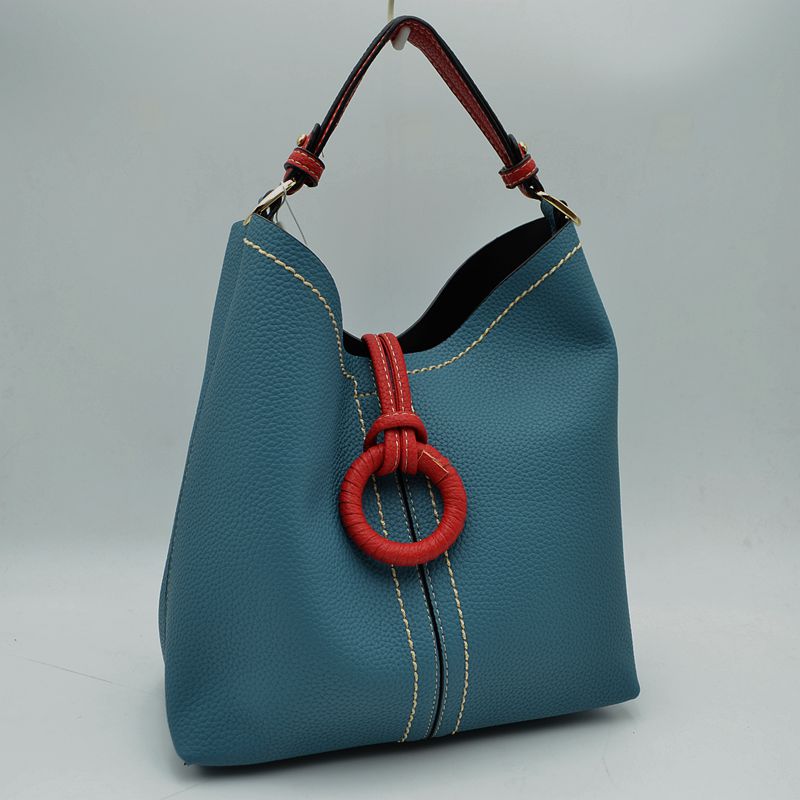 Pebbled Bucket Bag with Contrast Ring Accent and Top Handle