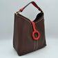 Pebbled Bucket Bag with Contrast Ring Accent and Top Handle