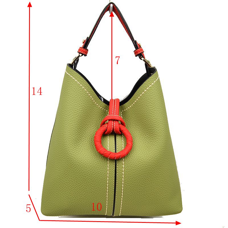 Pebbled Bucket Bag with Contrast Ring Accent and Top Handle