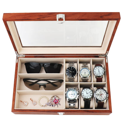 RICOJYCX 9-Slot Watch Box Watch Case with Glass lid with Removable Watch Pillows Storage for Watch Neckles Glasses Bracelet Gift Idea Ring
