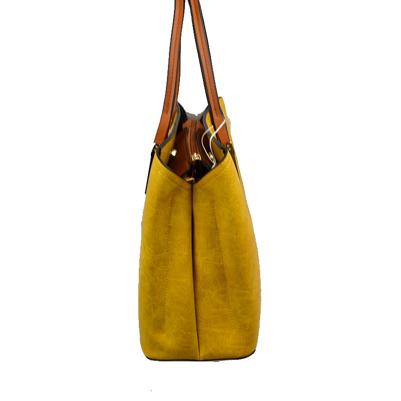 Solid Faux Leather Tote Bag Shoulder Bag