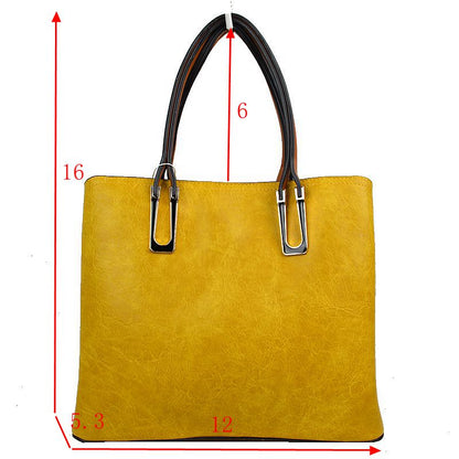 Solid Faux Leather Tote Bag Shoulder Bag