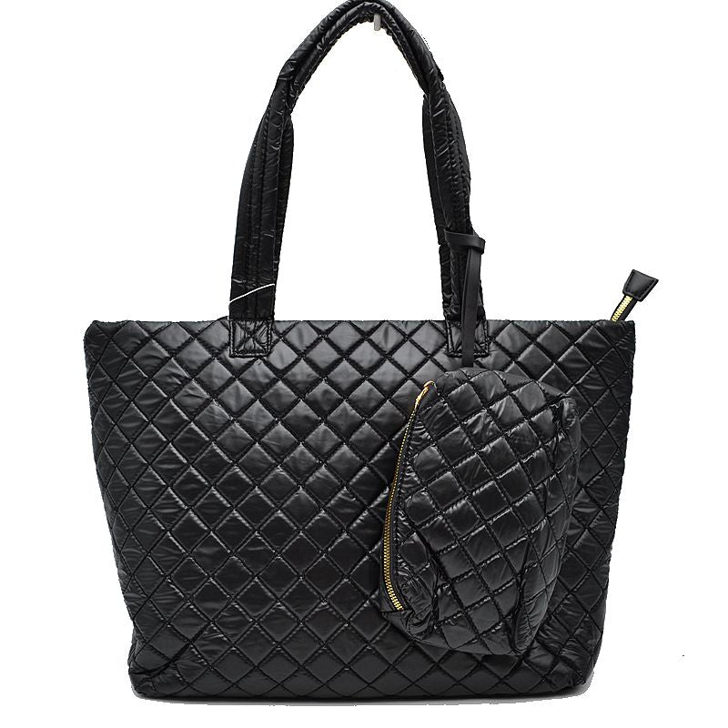 2-in-1 Large Quilted Zipper Tote with Pouch
