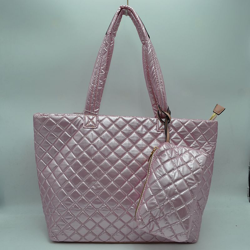 2-in-1 Large Quilted Zipper Tote with Pouch