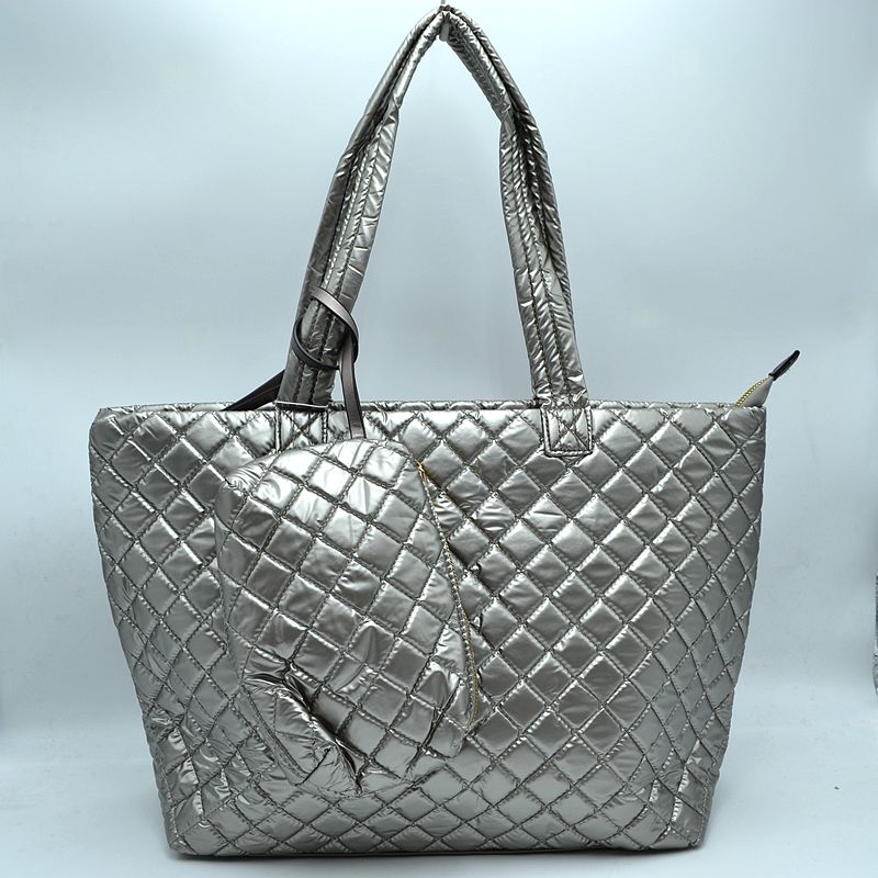 2-in-1 Large Quilted Zipper Tote with Pouch