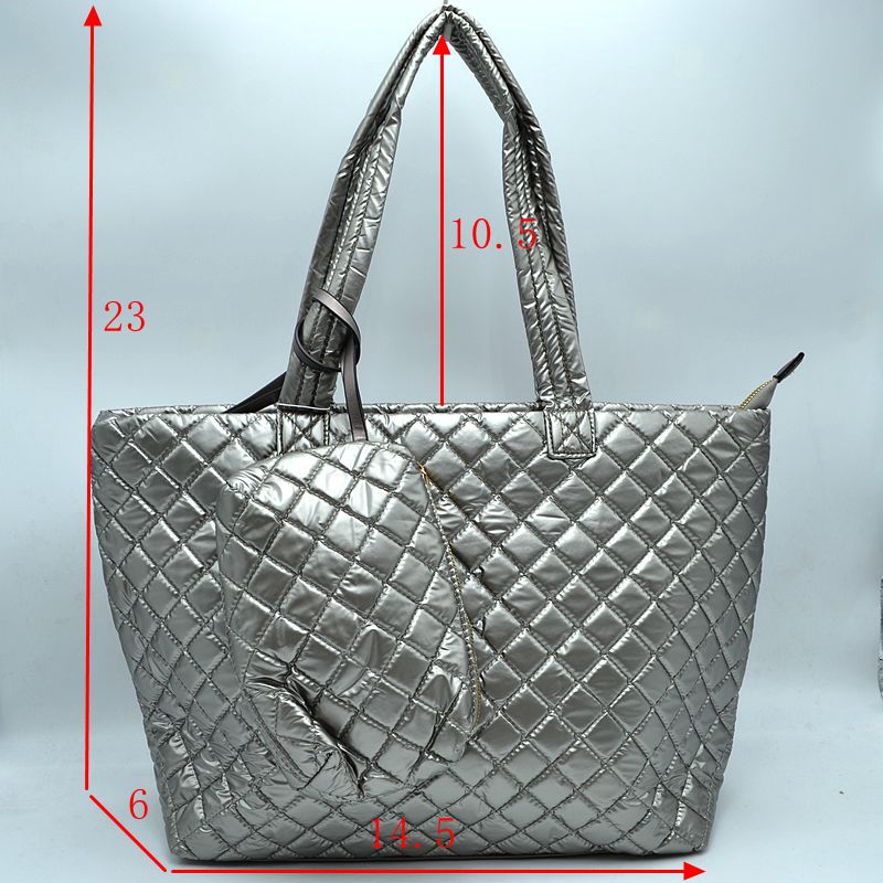 2-in-1 Large Quilted Zipper Tote with Pouch