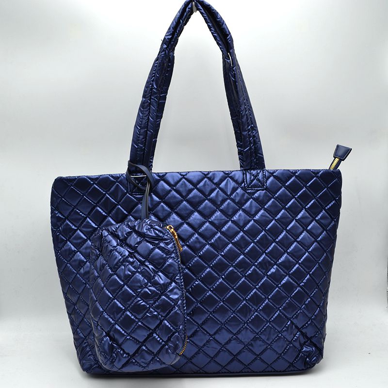 2-in-1 Large Quilted Zipper Tote with Pouch