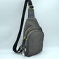 Ribbed Sling Bag with Tiered Zippers and Tassel Pulls