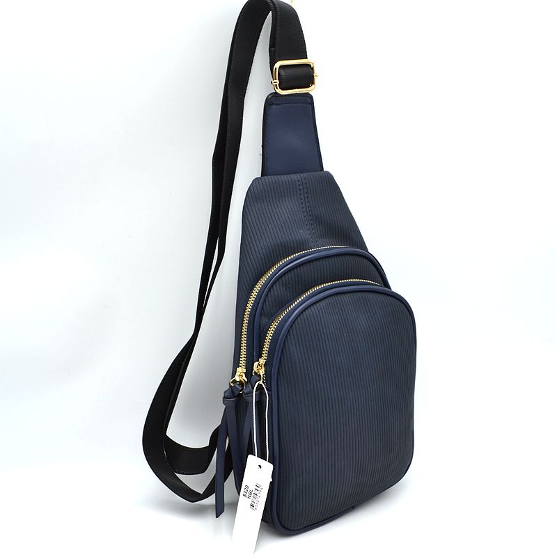 Ribbed Sling Bag with Tiered Zippers and Tassel Pulls