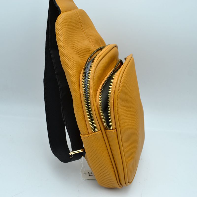 Ribbed Sling Bag with Tiered Zippers and Tassel Pulls