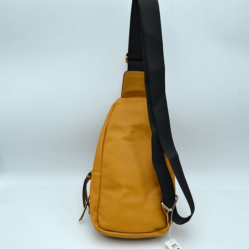 Ribbed Sling Bag with Tiered Zippers and Tassel Pulls