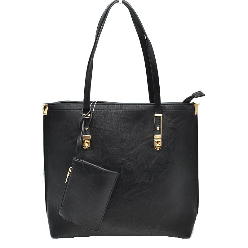 Soft Faux Leather Tote Handbag With Wallet