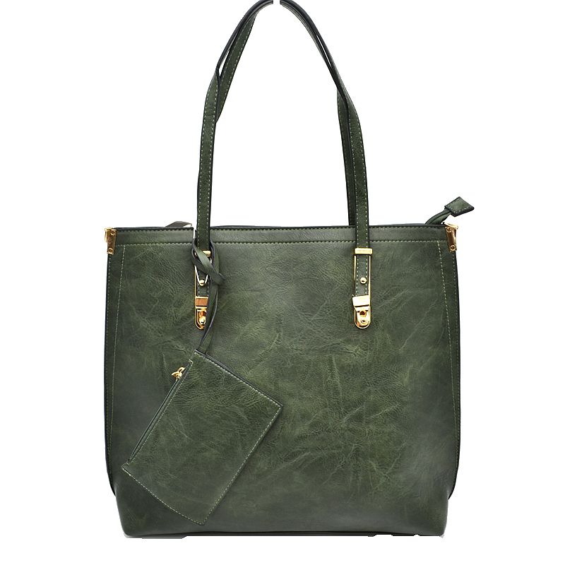 Soft Faux Leather Tote Handbag With Wallet