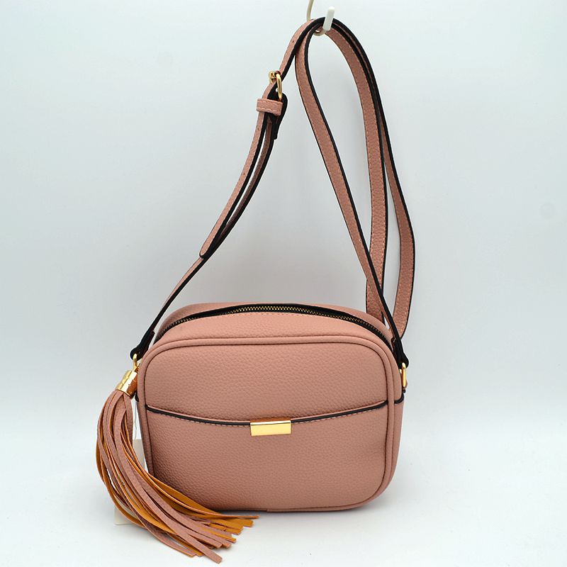 Pebbled Camera Crossbody Bag with Large Statement Tassel Accent