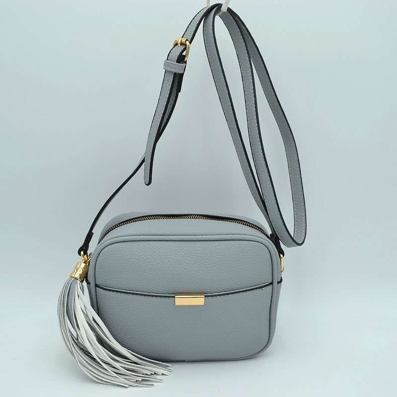 Pebbled Camera Crossbody Bag with Large Statement Tassel Accent