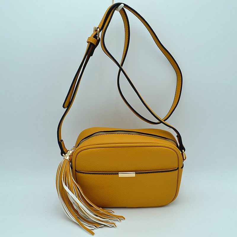 Pebbled Camera Crossbody Bag with Large Statement Tassel Accent