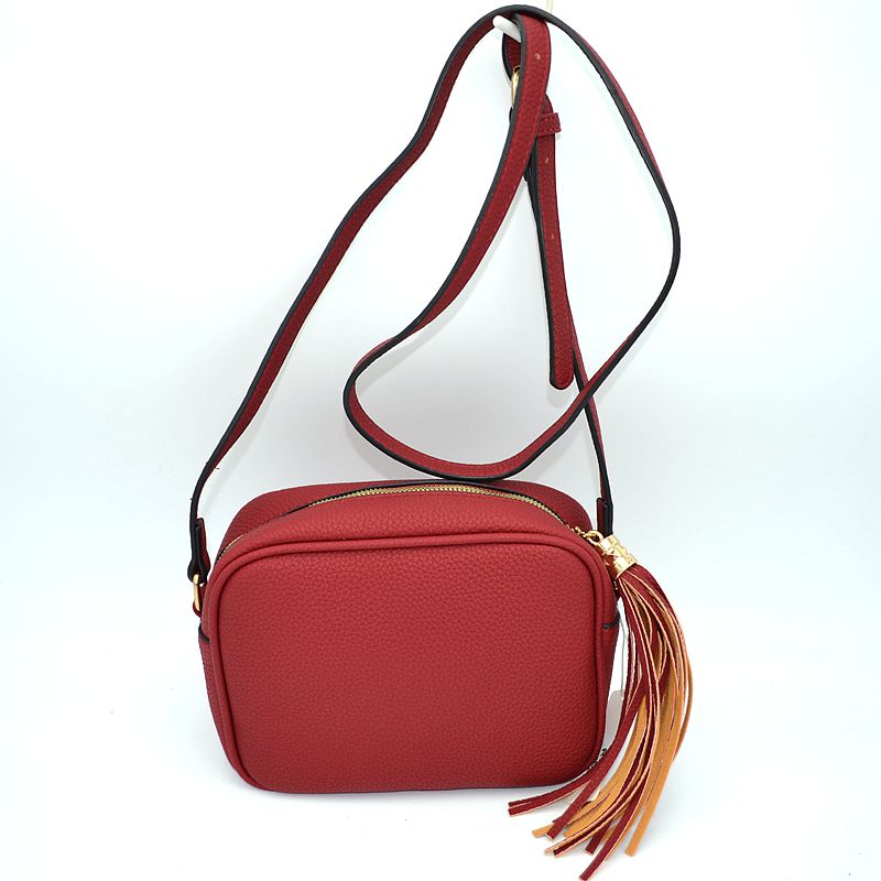 Pebbled Camera Crossbody Bag with Large Statement Tassel Accent