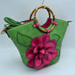 Floral Applique Tote Bag with Segmented Round Top Handles