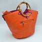 Floral Applique Tote Bag with Segmented Round Top Handles