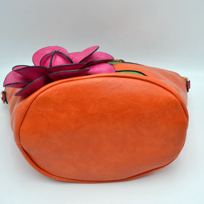 Floral Applique Tote Bag with Segmented Round Top Handles