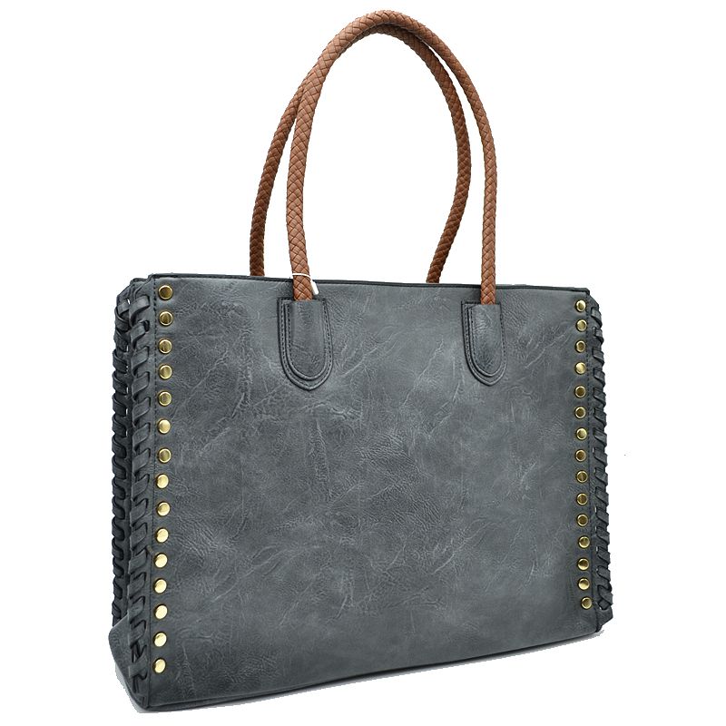 Women's Studded Faux Leather Whipstitch Shoulder Bag Tote