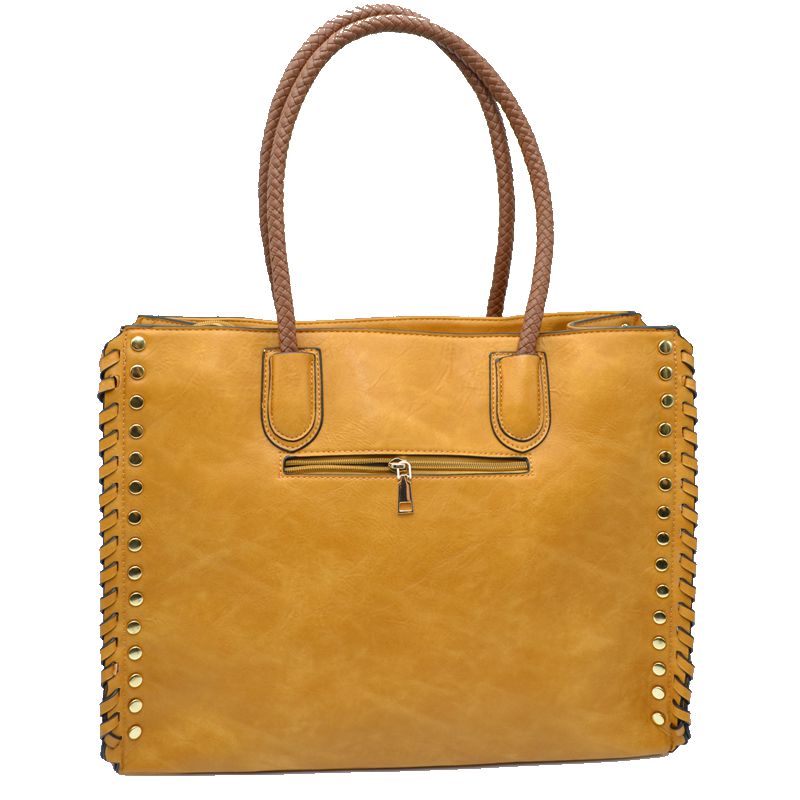 Women's Studded Faux Leather Whipstitch Shoulder Bag Tote