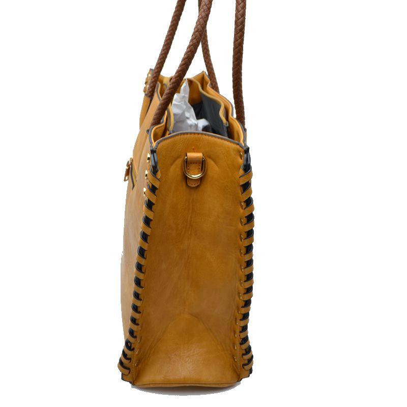 Women's Studded Faux Leather Whipstitch Shoulder Bag Tote