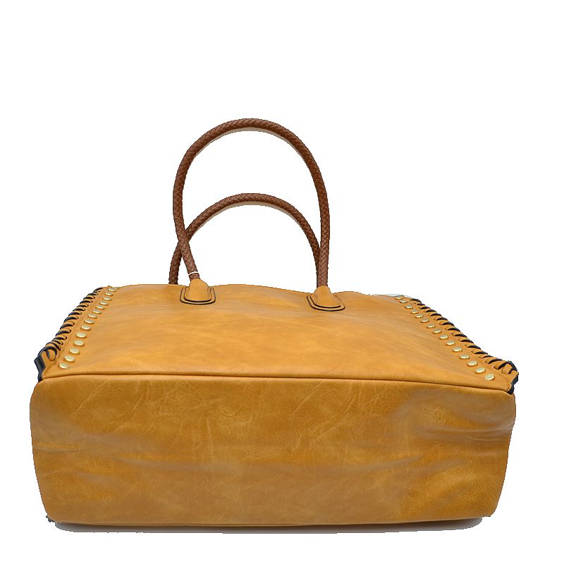 Women's Studded Faux Leather Whipstitch Shoulder Bag Tote