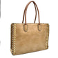 Women's Studded Faux Leather Whipstitch Shoulder Bag Tote