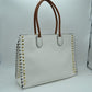 Women's Studded Faux Leather Whipstitch Shoulder Bag Tote