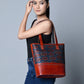 Neela Ajrakh Leather Tote Bag