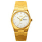 Reloj de pulsera de cuarzo con esfera tallada de dragón chino dorado de lujo para hombre, informal, impermeable, deportivo, de acero inoxidable (T GOLDSILVER)