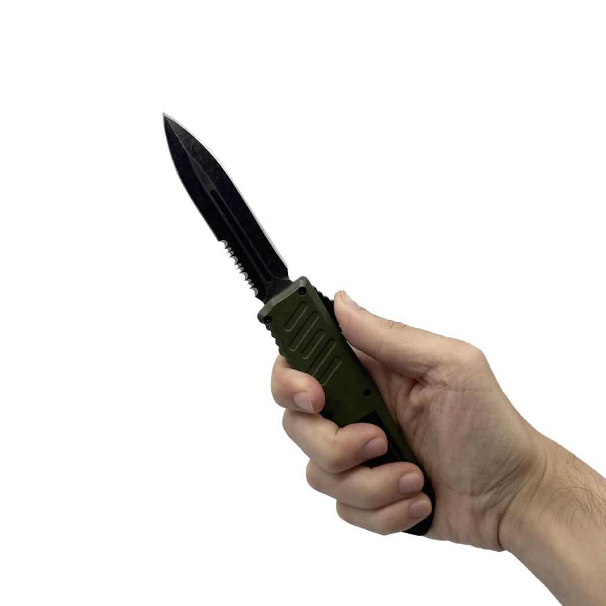 Paquete de 2: Navaja automática OTF de 5.5" con hoja de daga parcialmente serrada