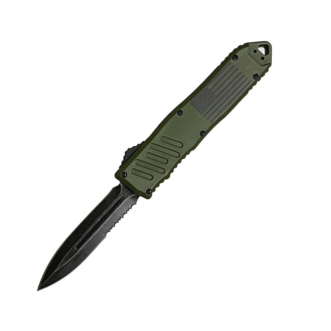 Paquete de 2: Navaja automática OTF de 5.5" con hoja de daga parcialmente serrada