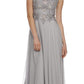 LIQUIDACIÓN - Vestido largo de noche Juliet 552 plateado, línea A, con escote joya y corpiño con tachuelas (Talla M)
