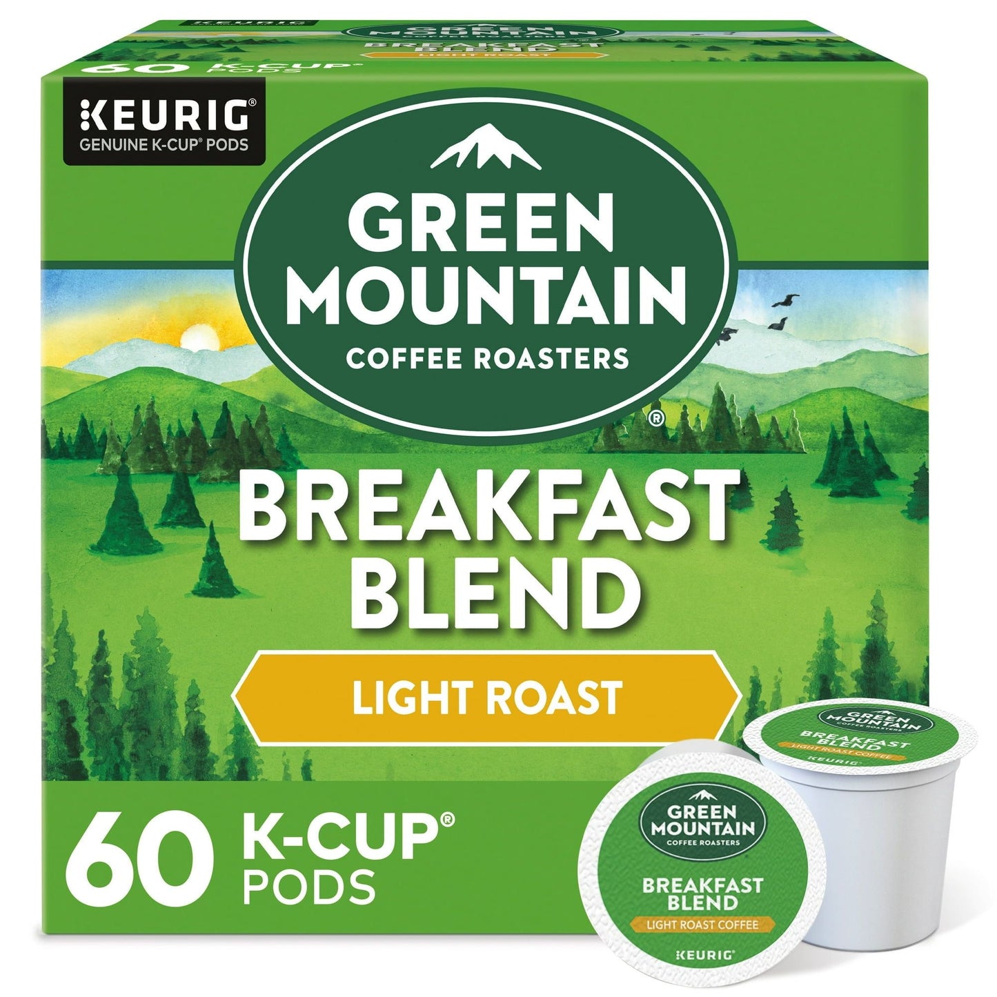 Green Mountain Coffee Breakfast Blend Cápsulas K-Cup de una sola porción, Tostado ligero, Paquete de 60 unidades
