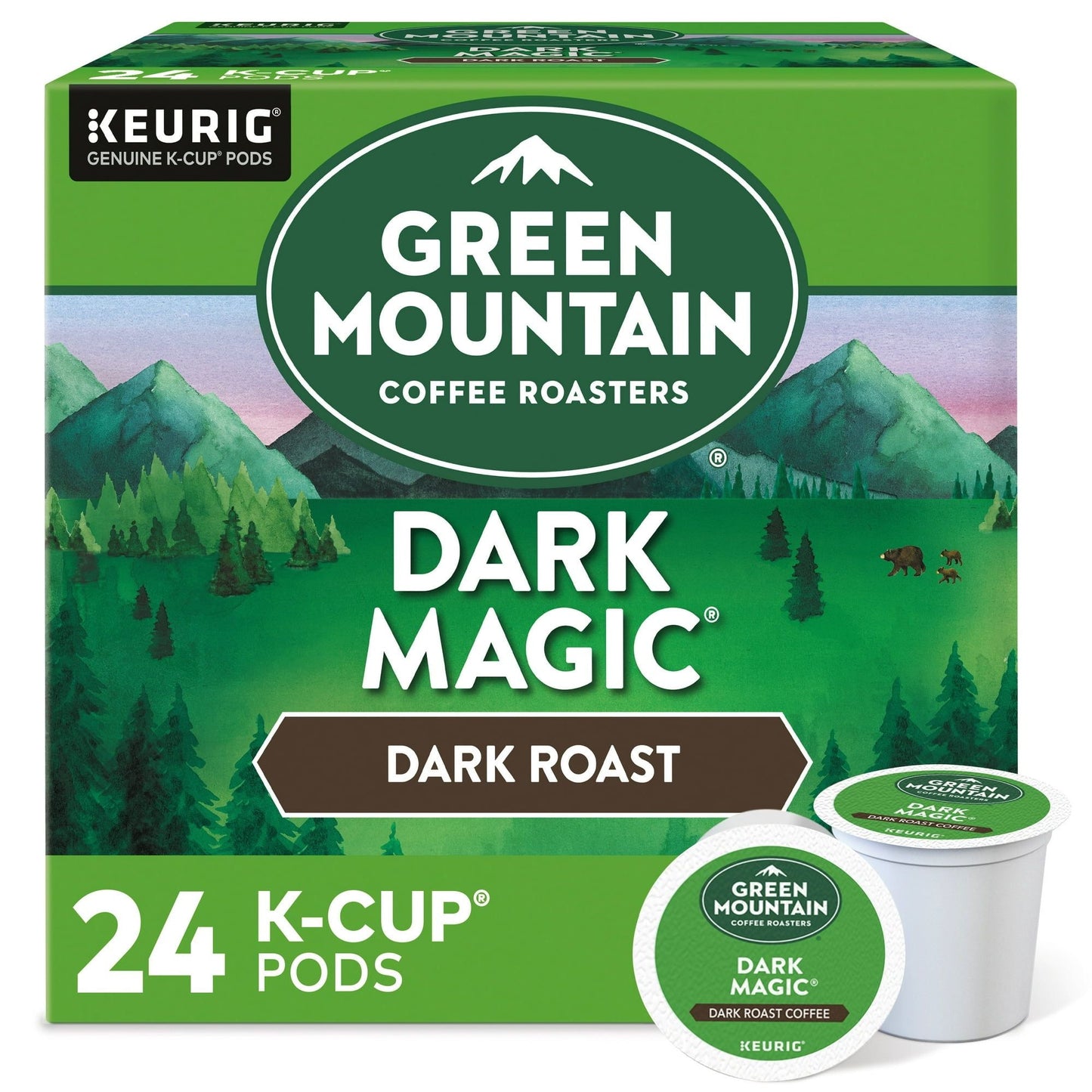 Green Mountain Coffee Roasters Café Dark Magic, Cápsulas K-Cup de una sola porción Keurig, Tostado Oscuro, 24 Unidades