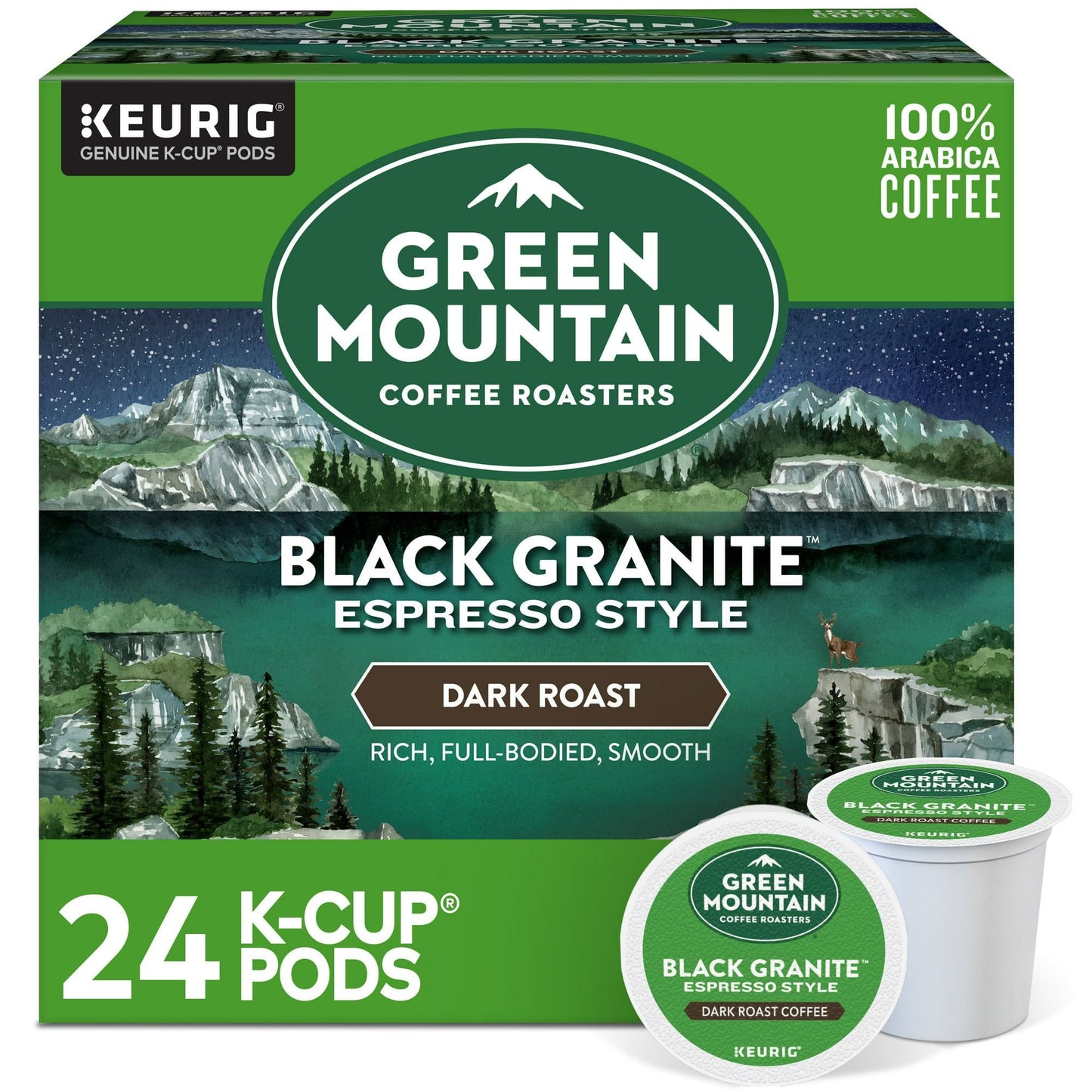 Green Mountain Coffee Roasters, Cápsulas de café K-Cup Black Granite Tostado Oscuro, 24 unidades