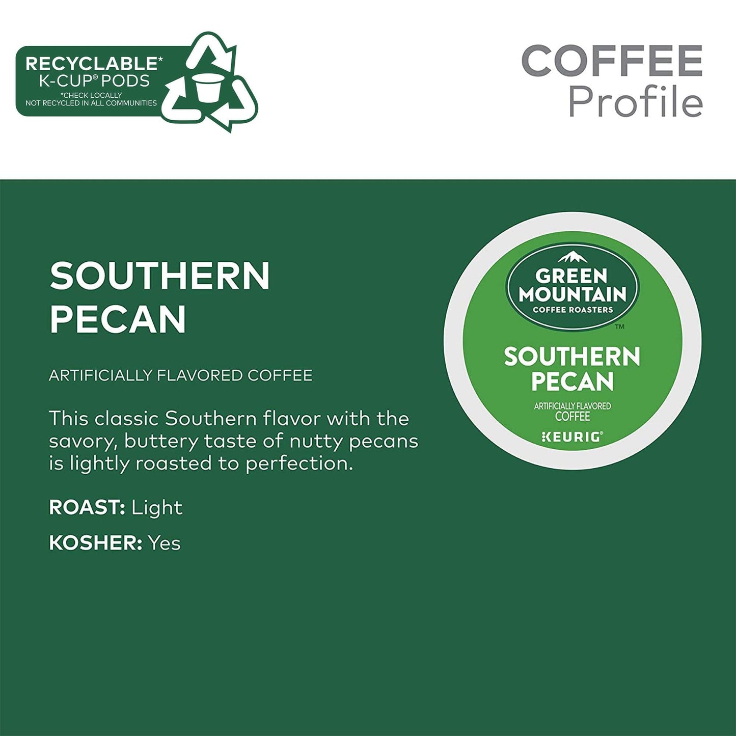 Cápsulas K-Cup con sabor a nuez sureña de Green Mountain Coffee, tostado ligero, 24 unidades para cafeteras Keurig