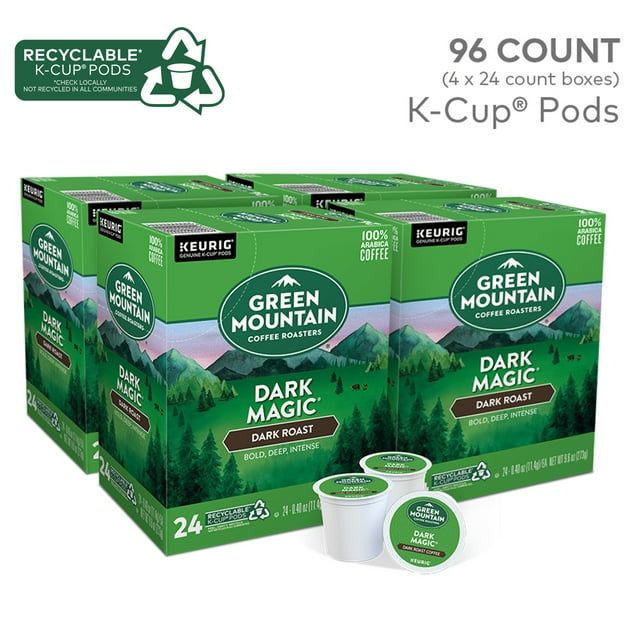 Green Mountain Coffee Dark Magic, cápsulas K-Cup de una sola porción para Keurig, tueste oscuro, 96 unidades