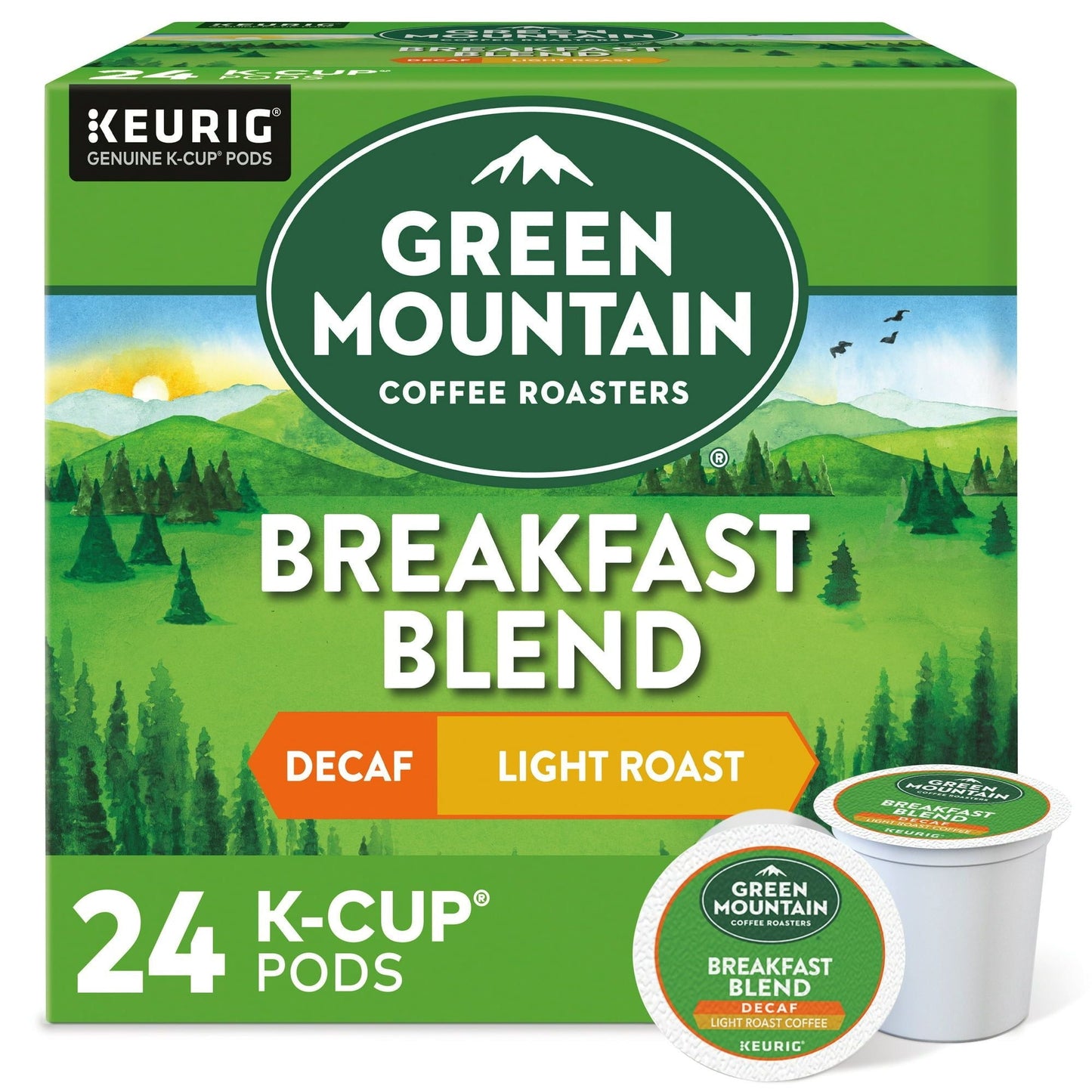 Green Mountain Coffee Roasters, Cápsulas de Café Descafeinado Tueste Claro Breakfast Blend K-Cup, Paquete de 24