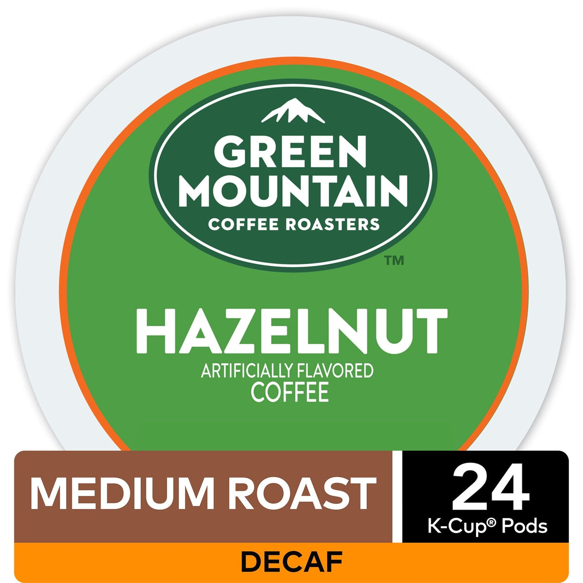 Green Mountain Coffee Roasters, Cápsulas de café descafeinado tostado claro sabor avellana K-Cup, 24 unidades