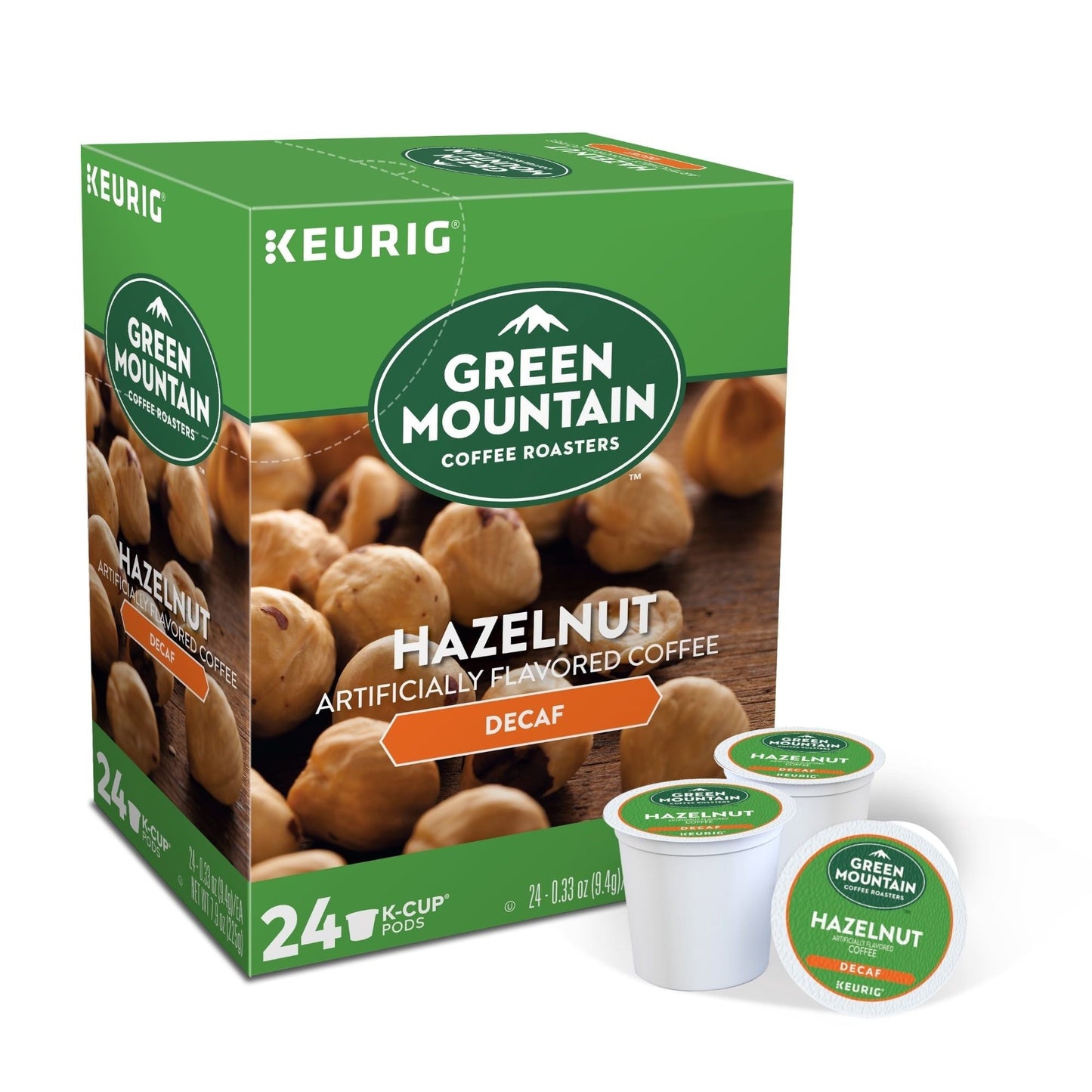 Green Mountain Coffee Roasters, Cápsulas de café descafeinado tostado claro sabor avellana K-Cup, 24 unidades